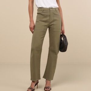 Lulus Filomena Olive Green Twill Barrel Pants - Size M